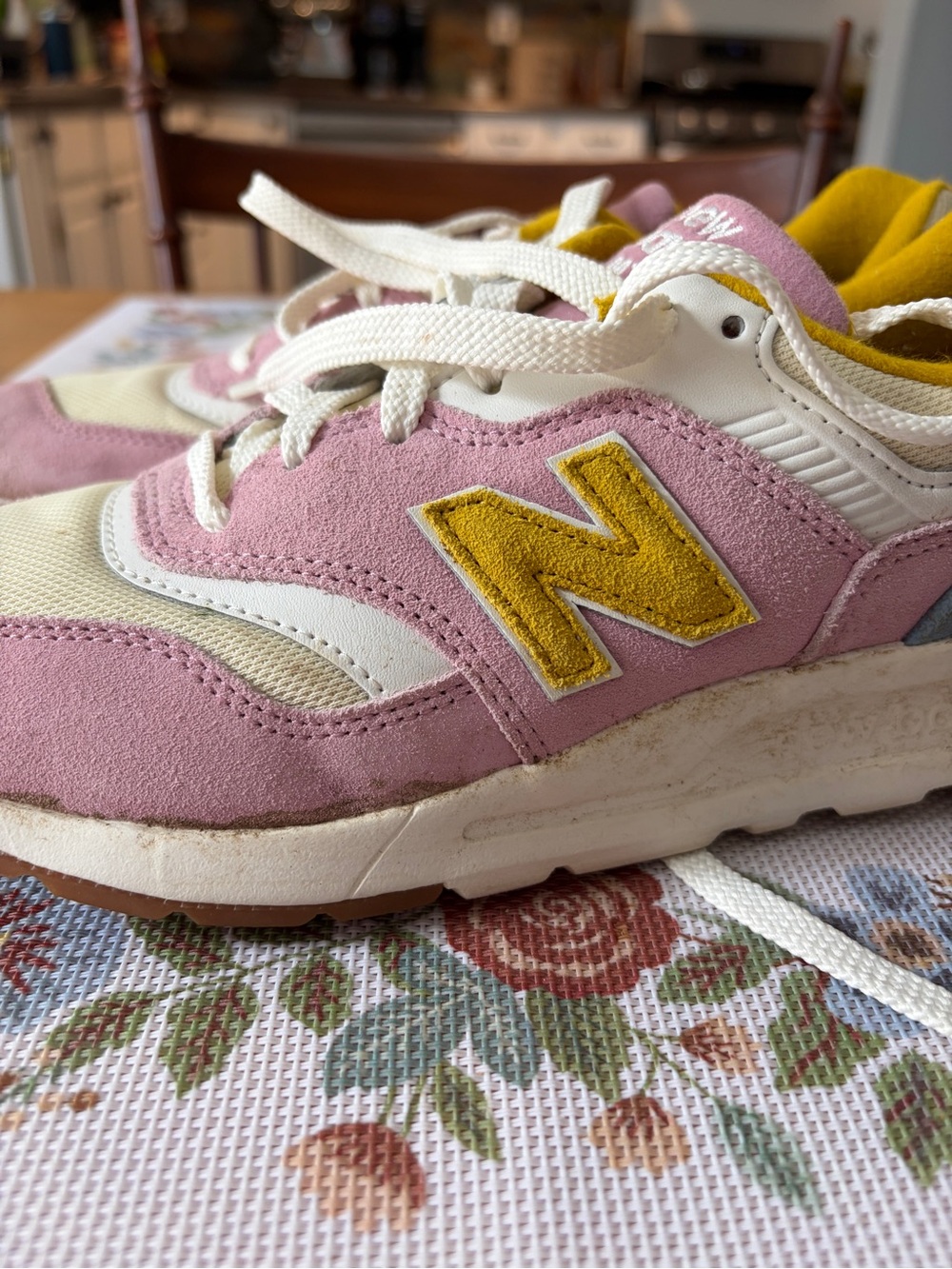 New Balance Pink and Yellow 997H Sneakers - Picture 5 of 11